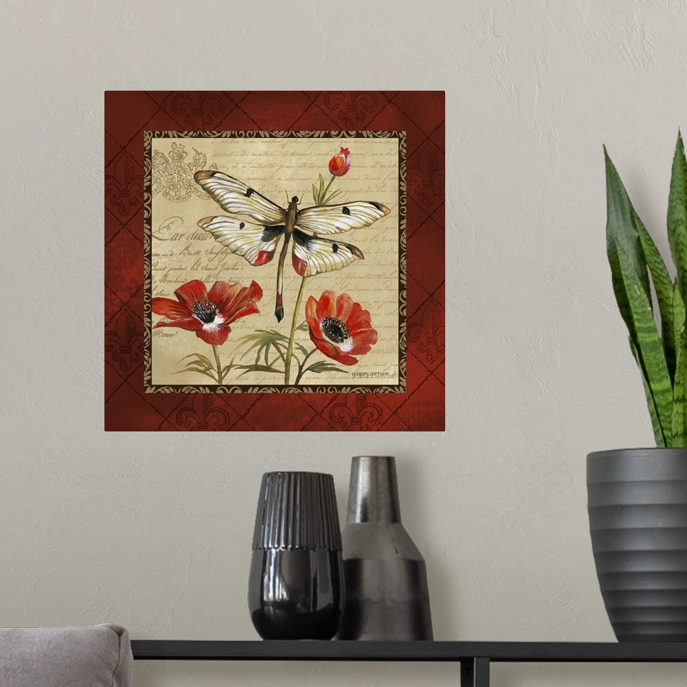 A modern room featuring Dragonfly And Poppies