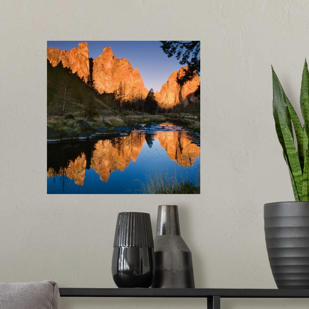 A modern room featuring Smith Rock State Park