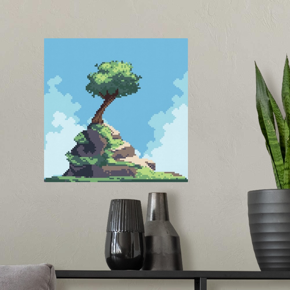 A modern room featuring 8-Bit Tree On Hill