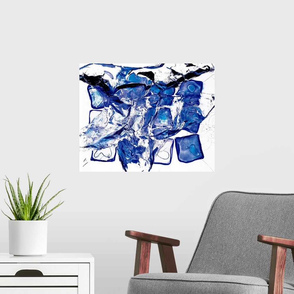 A modern room featuring Abstract photo of several translucent plastic items being splashed with water on a white background.