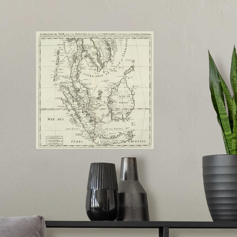 A modern room featuring Antique map of Indonesian islands and Siam