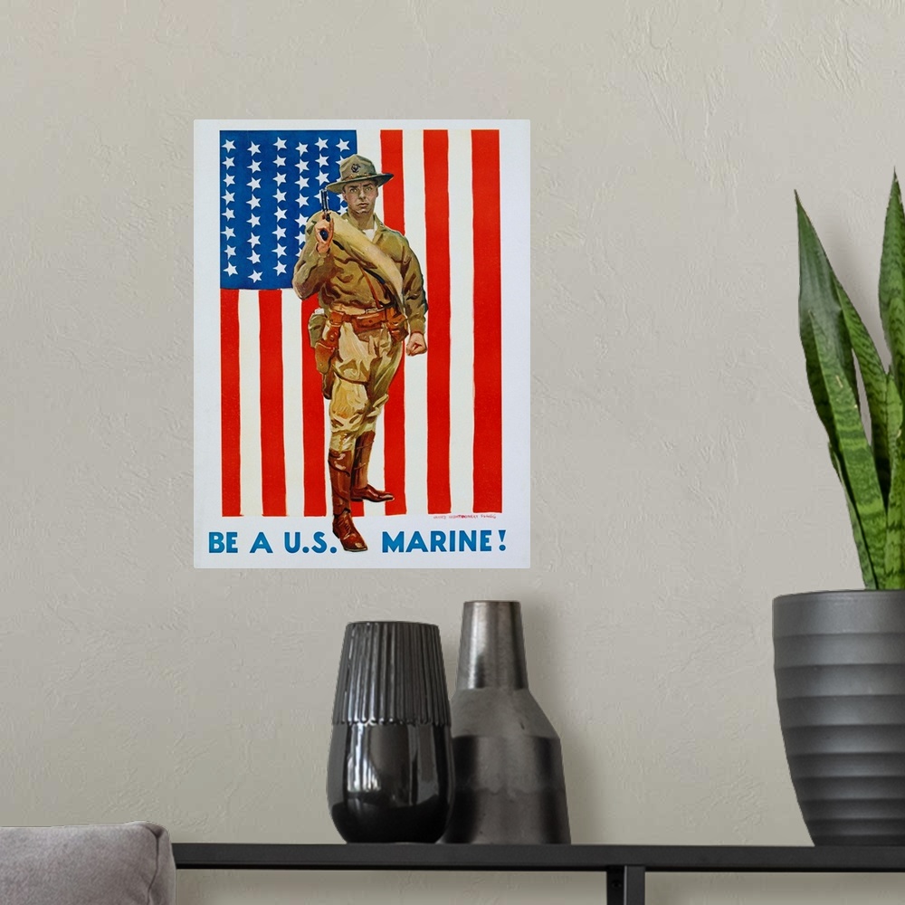 A modern room featuring ca. 1917-1918 --- Be a U.S Marine! Poster by James Montgomery Flagg --- Image by .. Swim Ink 2, L...