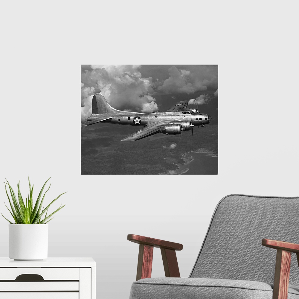 A modern room featuring Boeing B-17E Flying Fortress