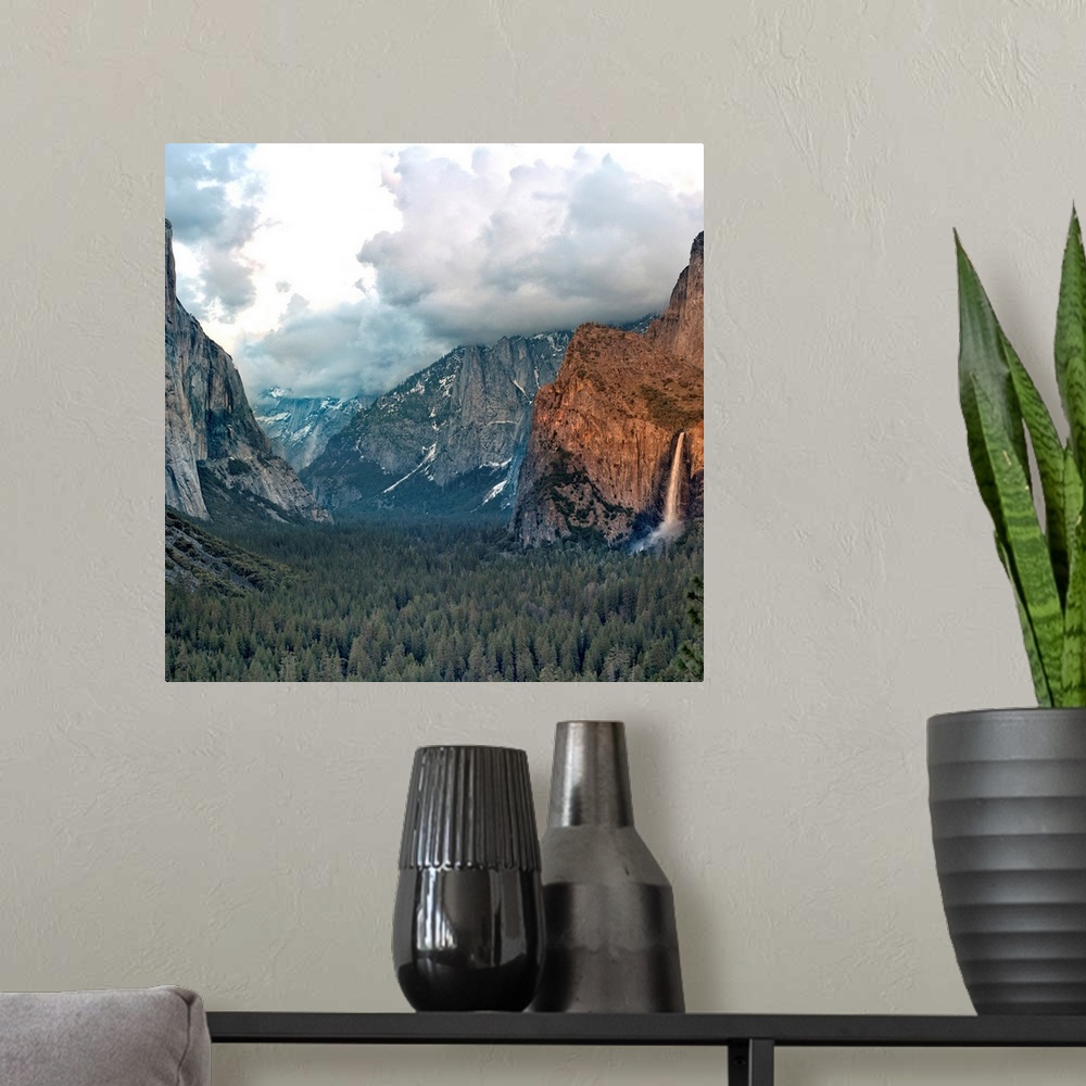 A modern room featuring This was taken in Yosemite at tunnel view scenic pullout. Clouds were epic; obscuring half dome w...