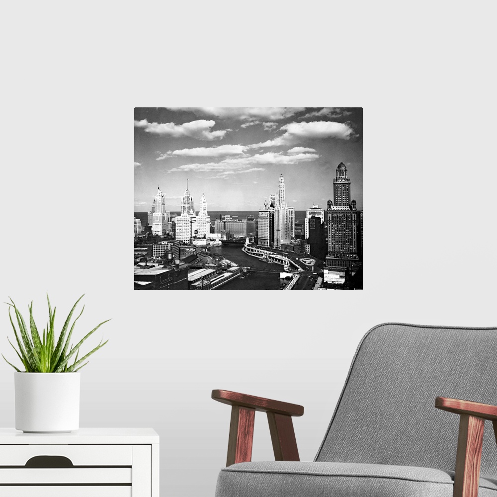 A modern room featuring Chicago Skyline From Wacker Drive