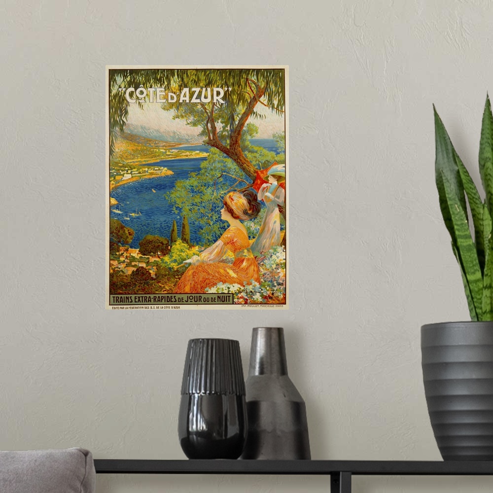 A modern room featuring Cote D'Azur Travel Poster By David Dellepiane