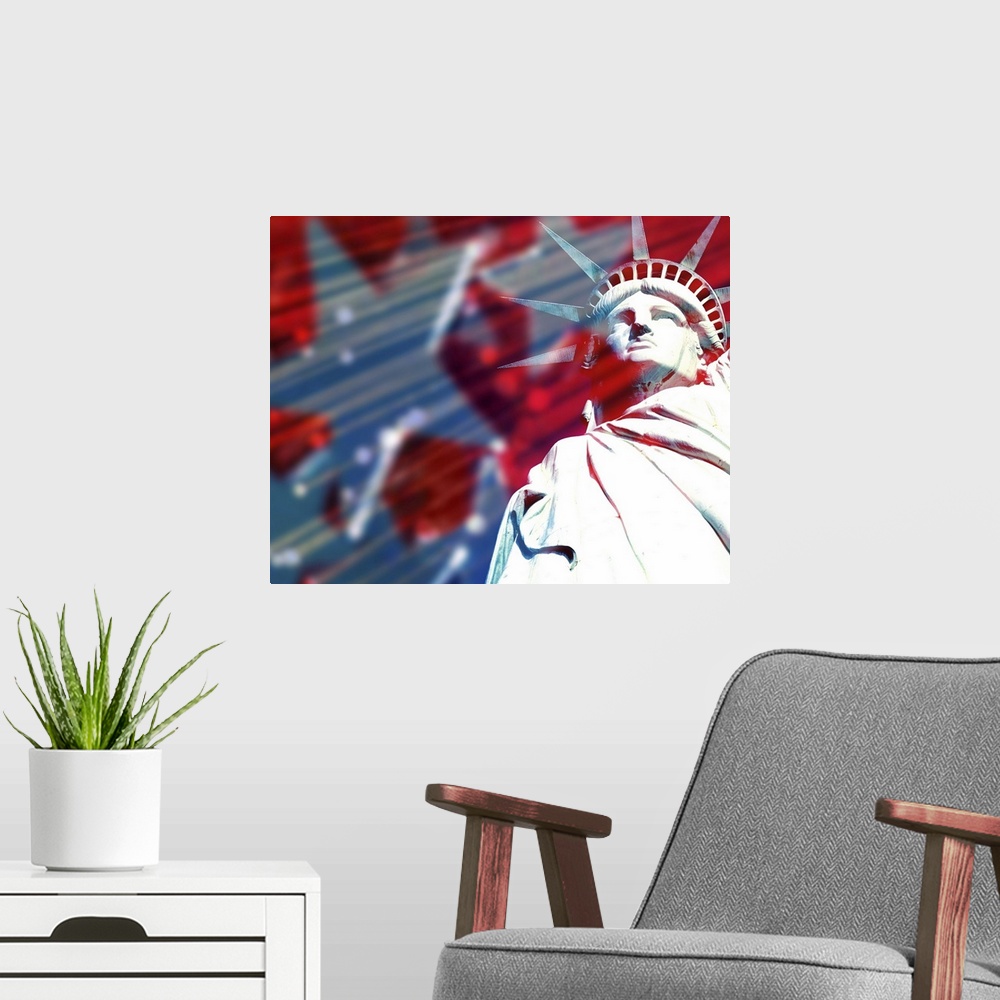 A modern room featuring Freedom and statue of liberty