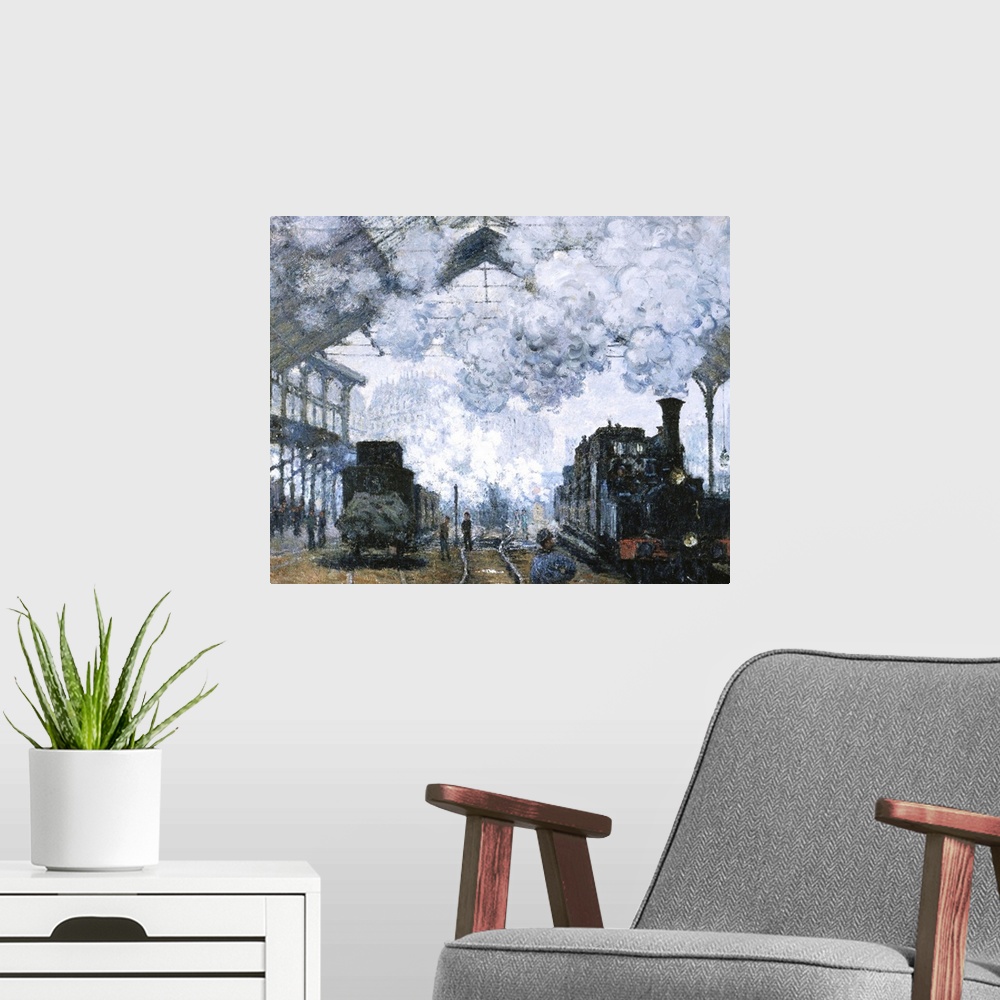 A modern room featuring Gare Saint-Lazare By Claude Monet