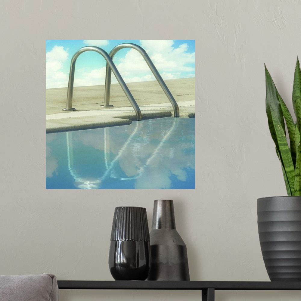 A modern room featuring Handles on sides of pool against sky, Spain.