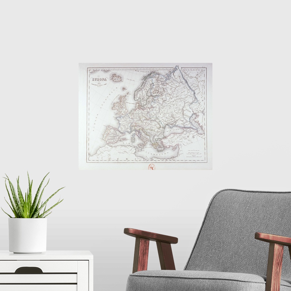 A modern room featuring Map of Europe