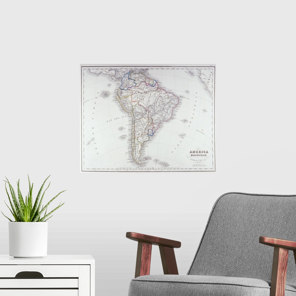 A modern room featuring Map of South America