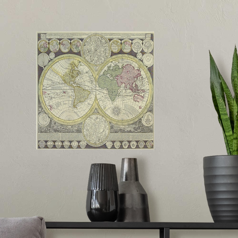 A modern room featuring Map of the world