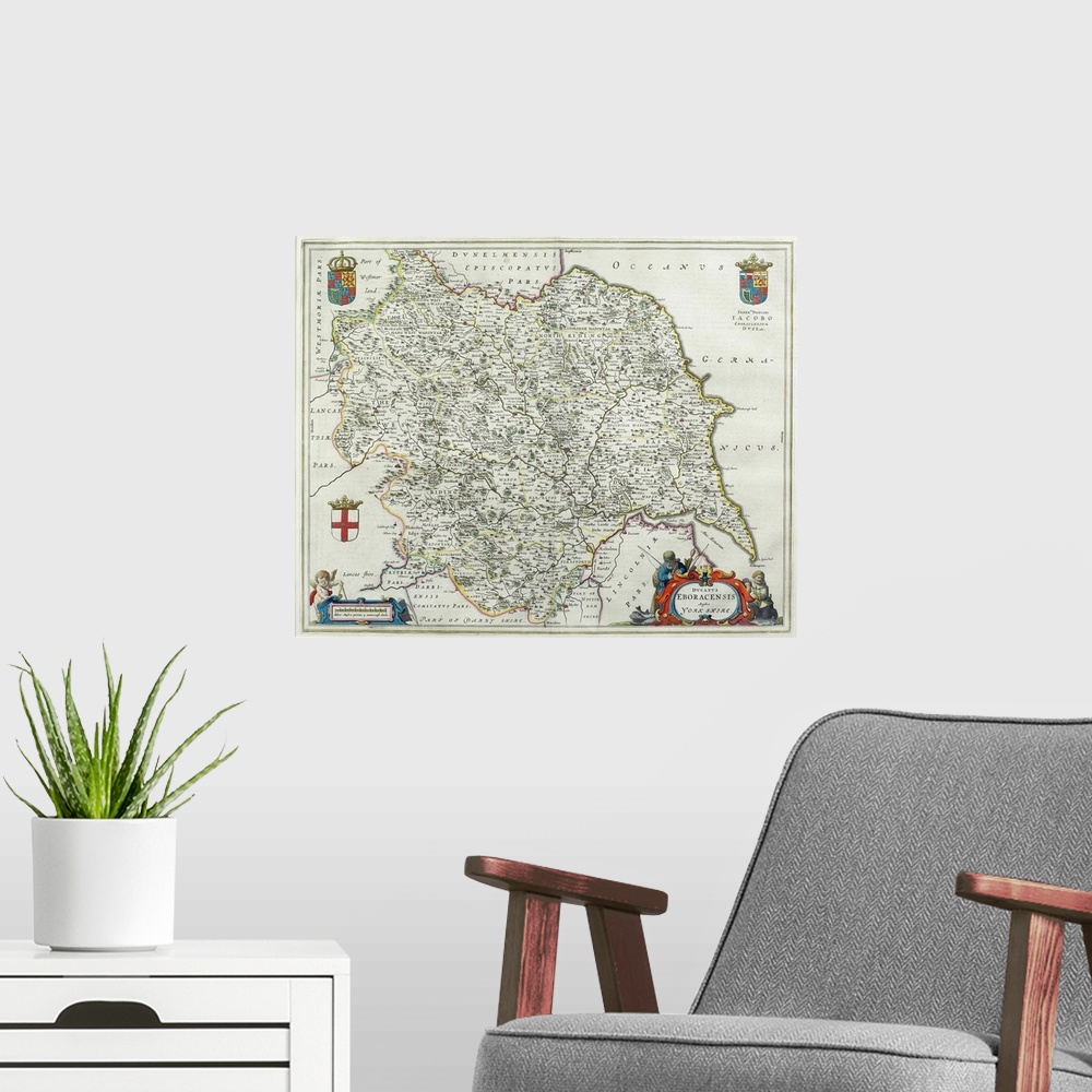 A modern room featuring Map of Yorkshire , England