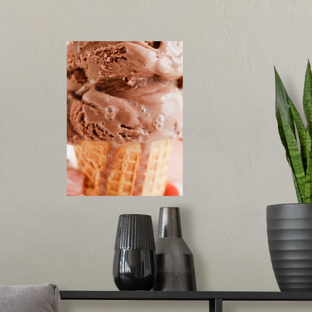 A modern room featuring USA, New Jersey, Jersey City, Close up of melting chocolate ice cream