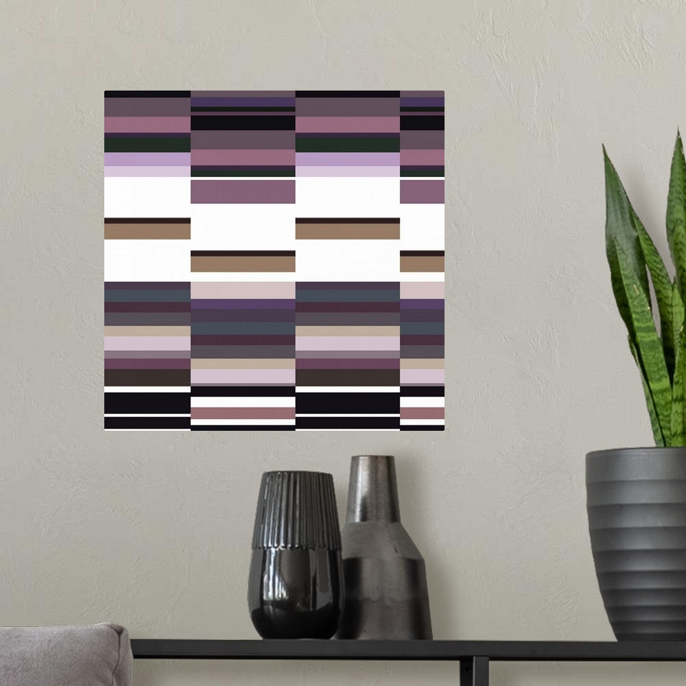 A modern room featuring Pink, Blue, Purple and Black Checkered Abstract