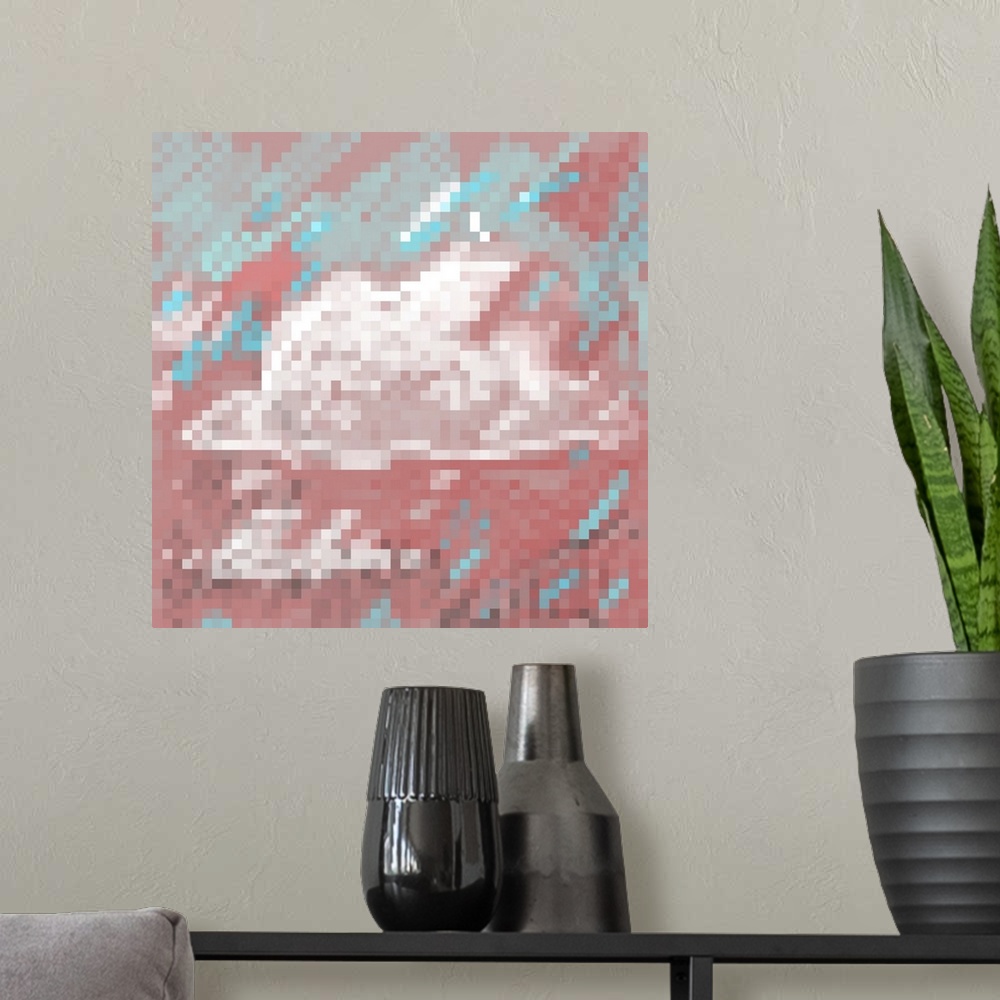 A modern room featuring Pixel Art Cloud On A Pink Sky