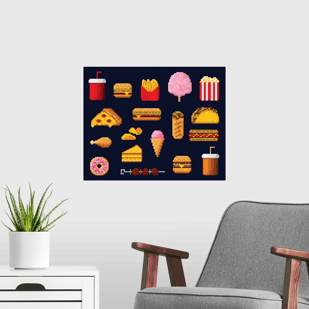 A modern room featuring Pixel Fast Food