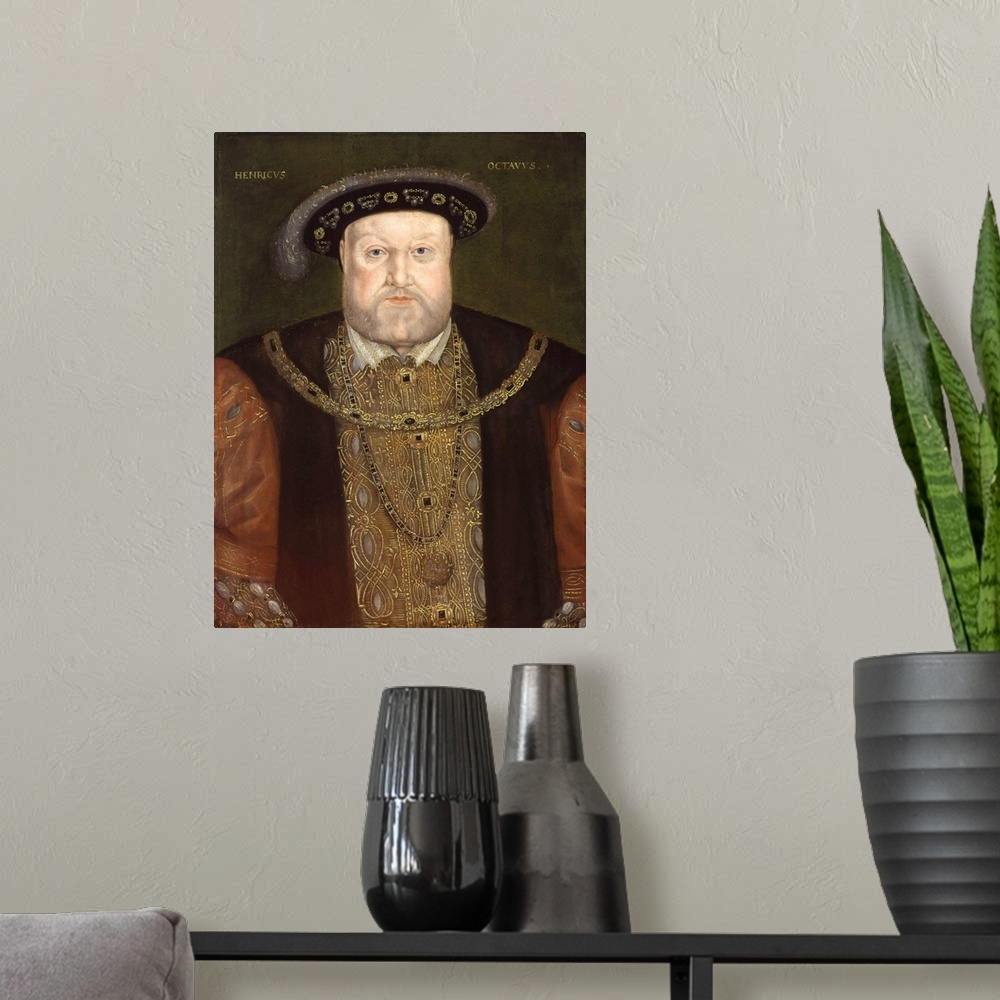 A modern room featuring Portrait by an unknown artist. Late 16th century. Oil on panel. 22 7/8 x 17 3/4 inches. Located i...