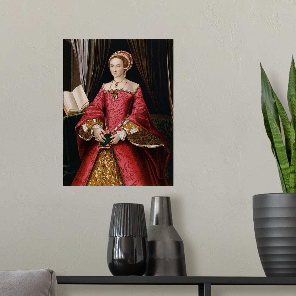 A modern room featuring Portrait Print After Elizabeth Tudor By Hans Holbein