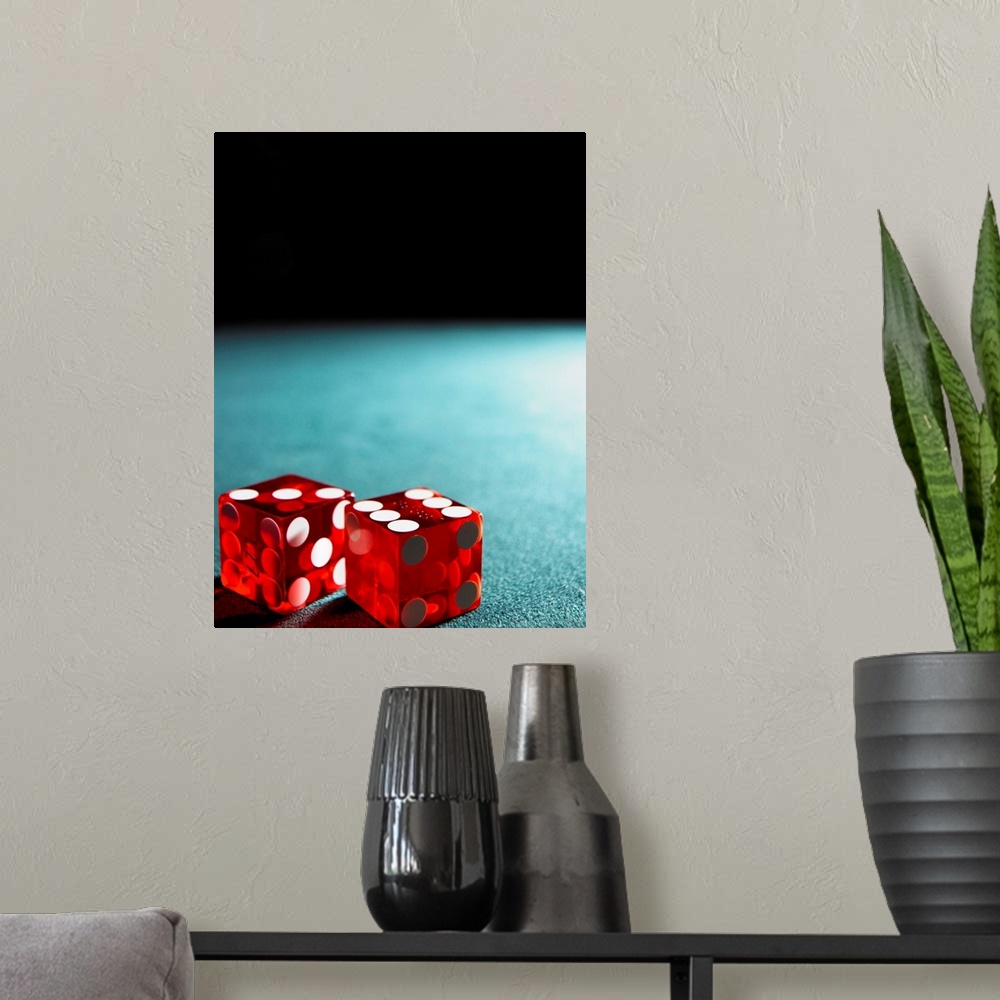 A modern room featuring Red dice on table