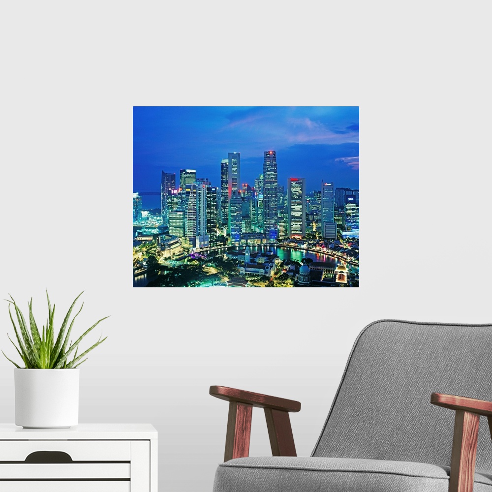 A modern room featuring Singapore Skyline