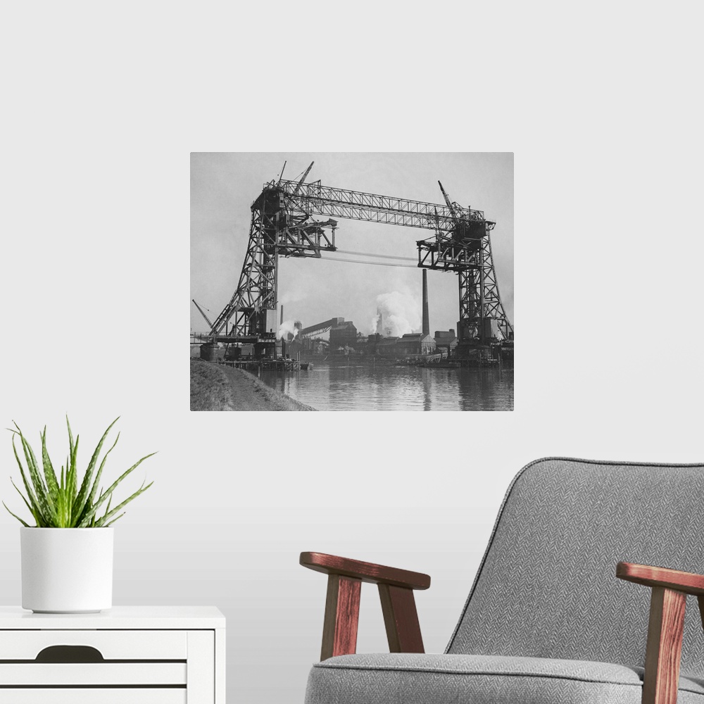 A modern room featuring The new suspension bridge being built over the River Tees at Newport in Middlesbrough. It is only...
