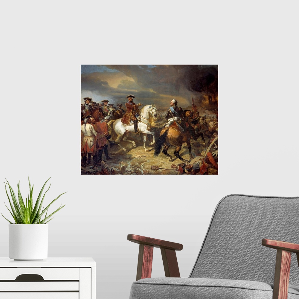 A modern room featuring The Battle of Lauffeld (or Lawfeld) won by the Marshal Maurice de Saxe, 27 July 1747. Victory of ...