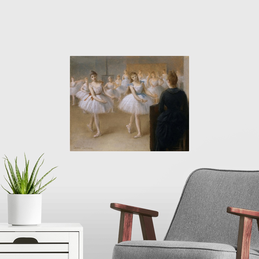 A modern room featuring The Dance Lesson By Pierre Carrier-Belleuse