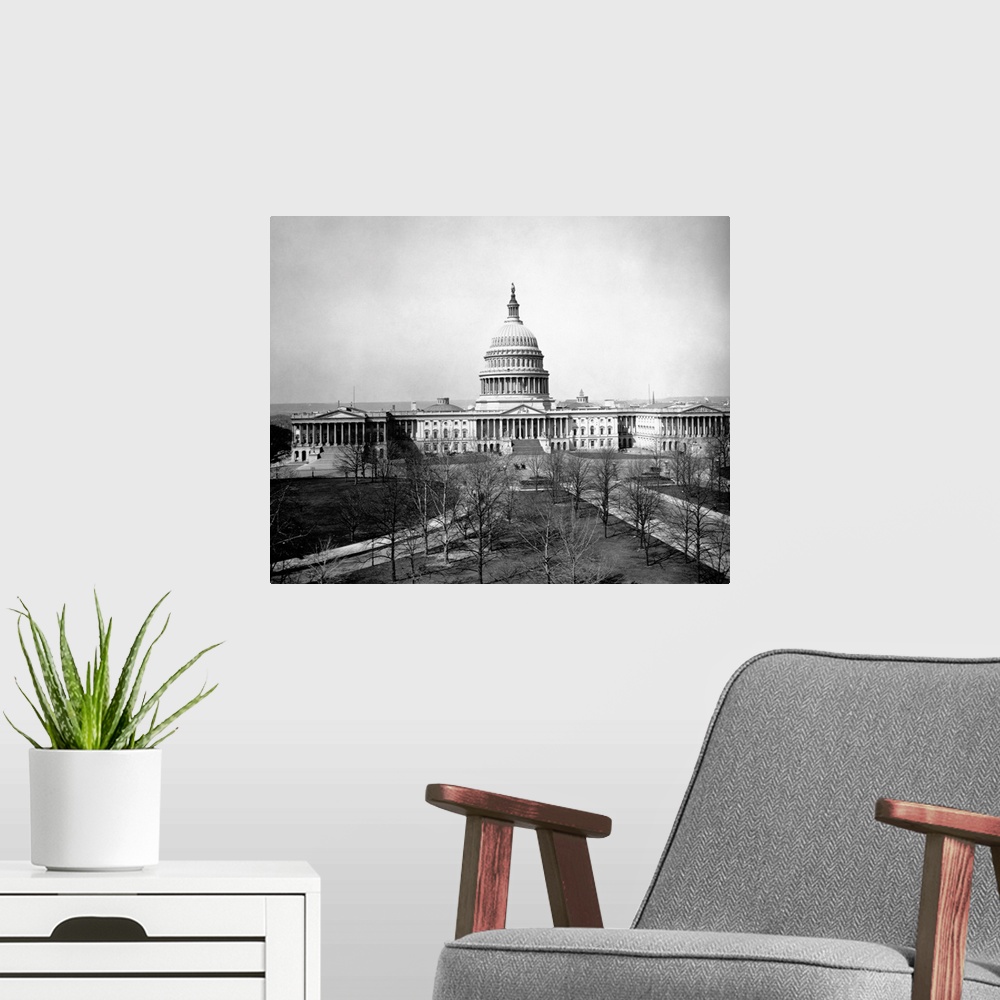 A modern room featuring The U. S. Capitol, as seen from the Library of Congress in 1916.