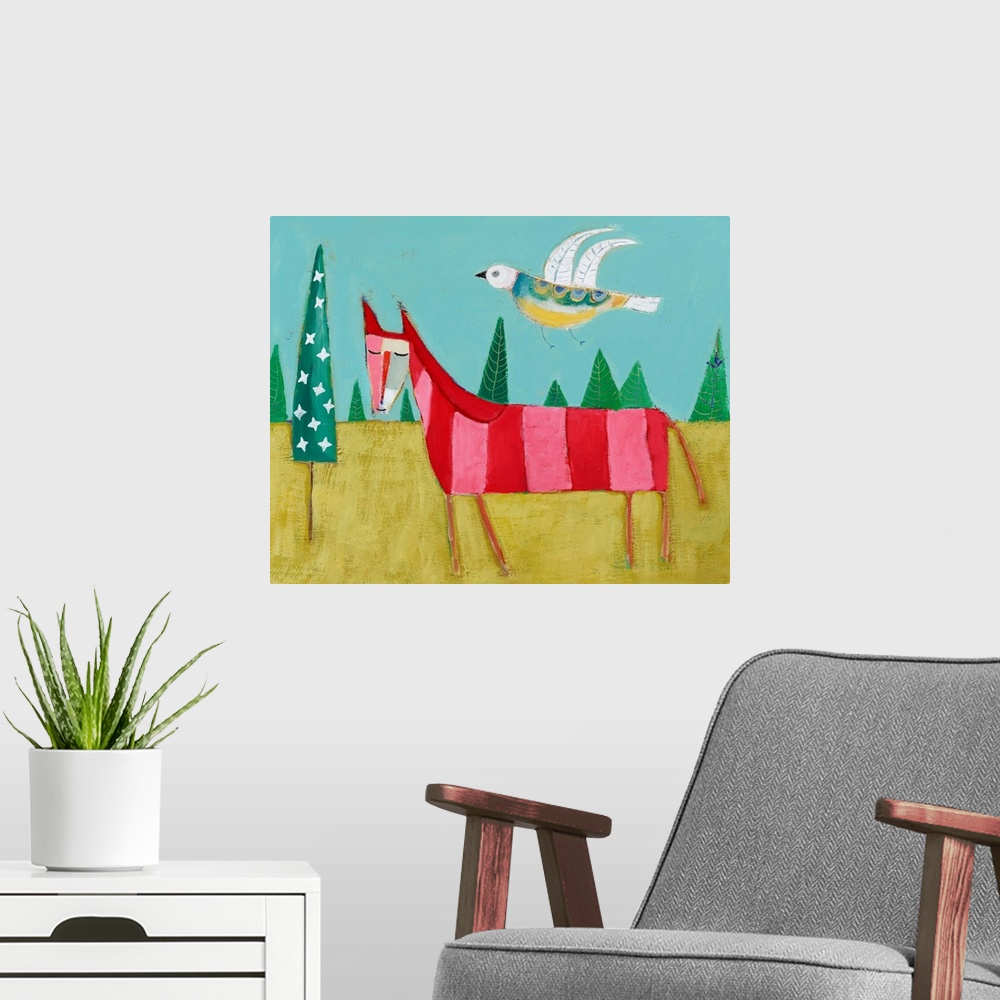 A modern room featuring Candyland Horse