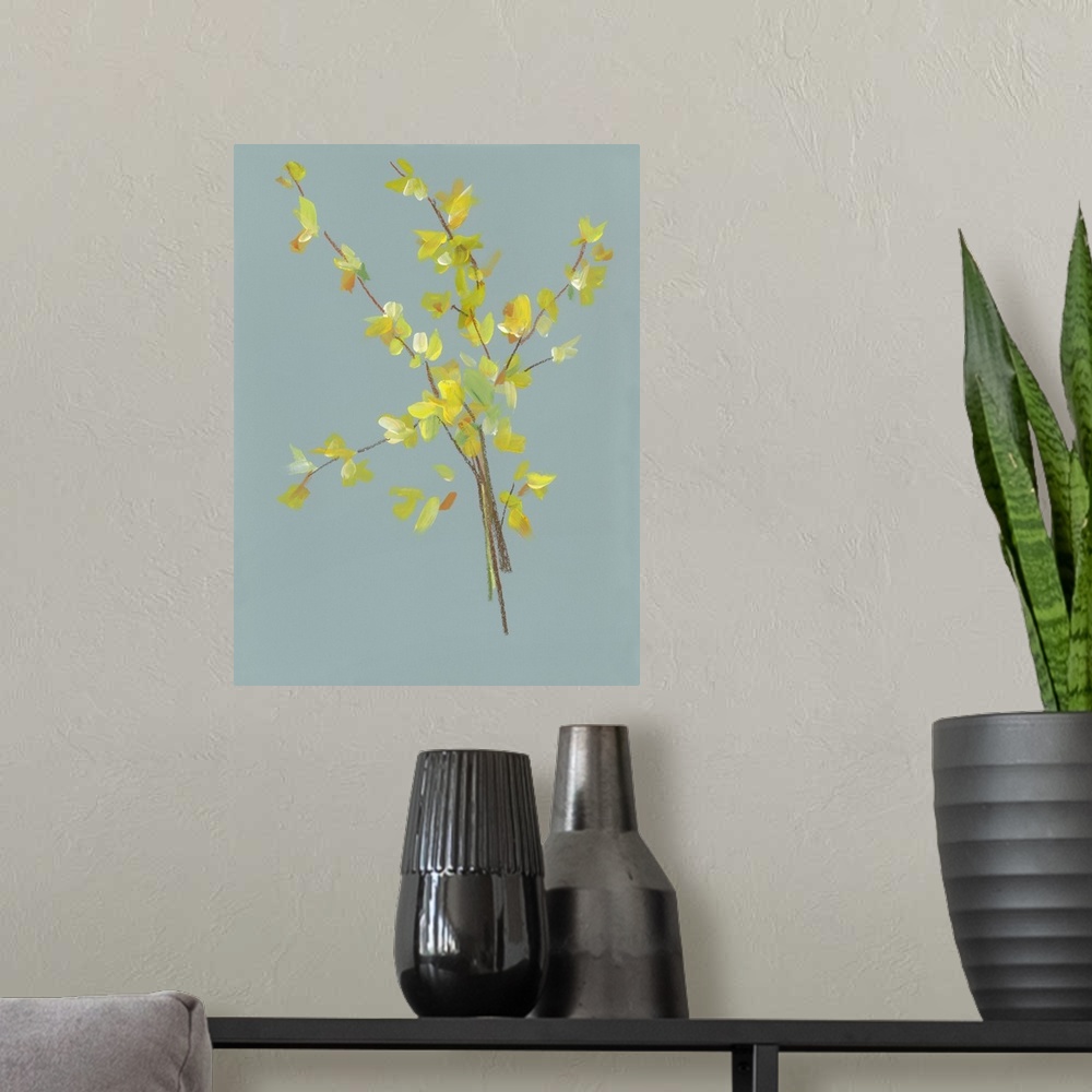 A modern room featuring Forsythia Branches