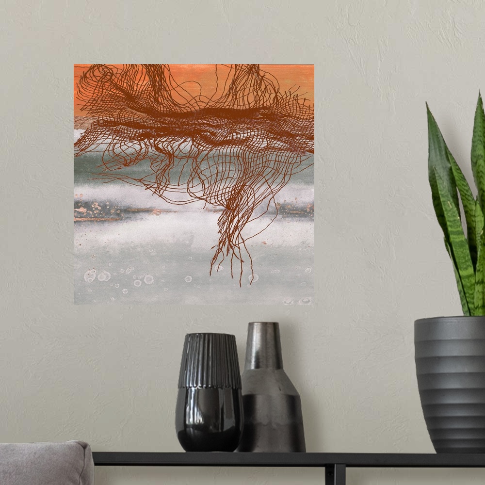 A modern room featuring Frayed Abstract 1