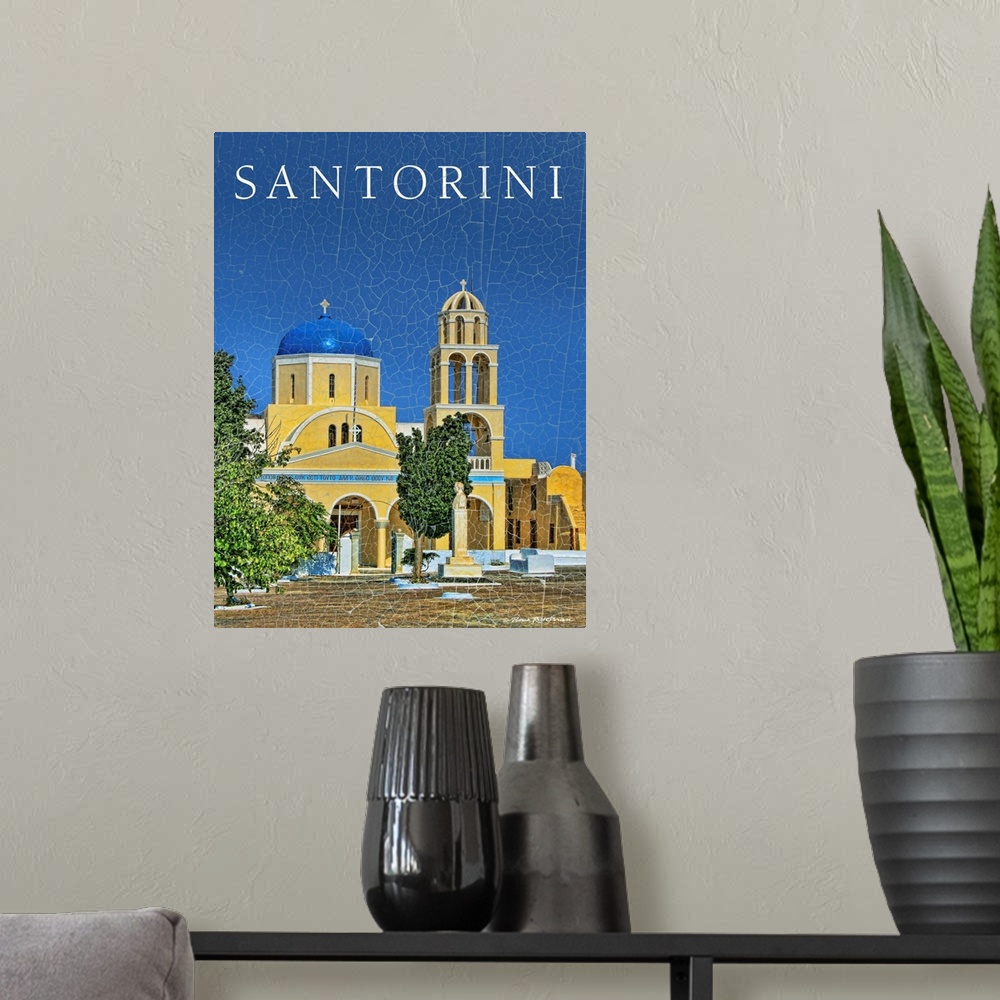 A modern room featuring Santorini Church