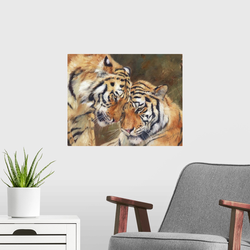 A modern room featuring Tigers, originally oil on canvas.