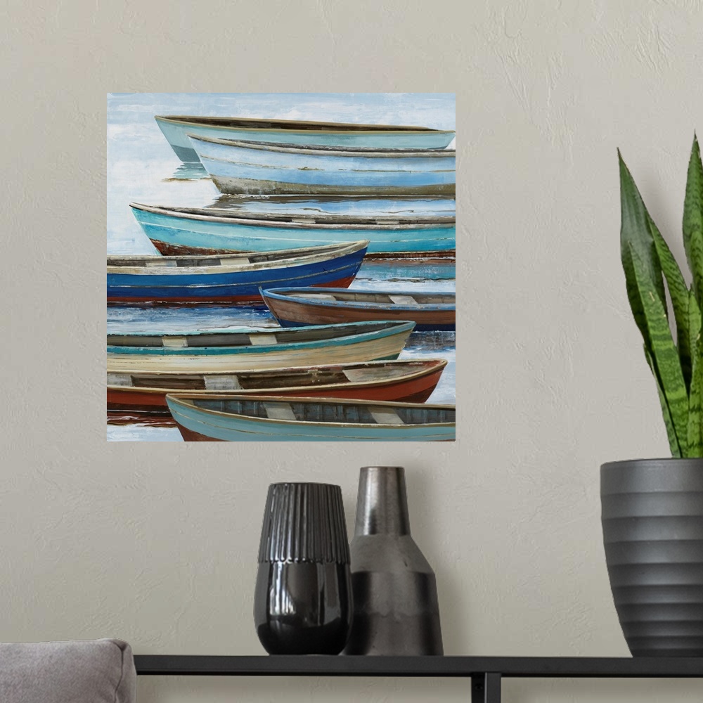 A modern room featuring Anchored Boats