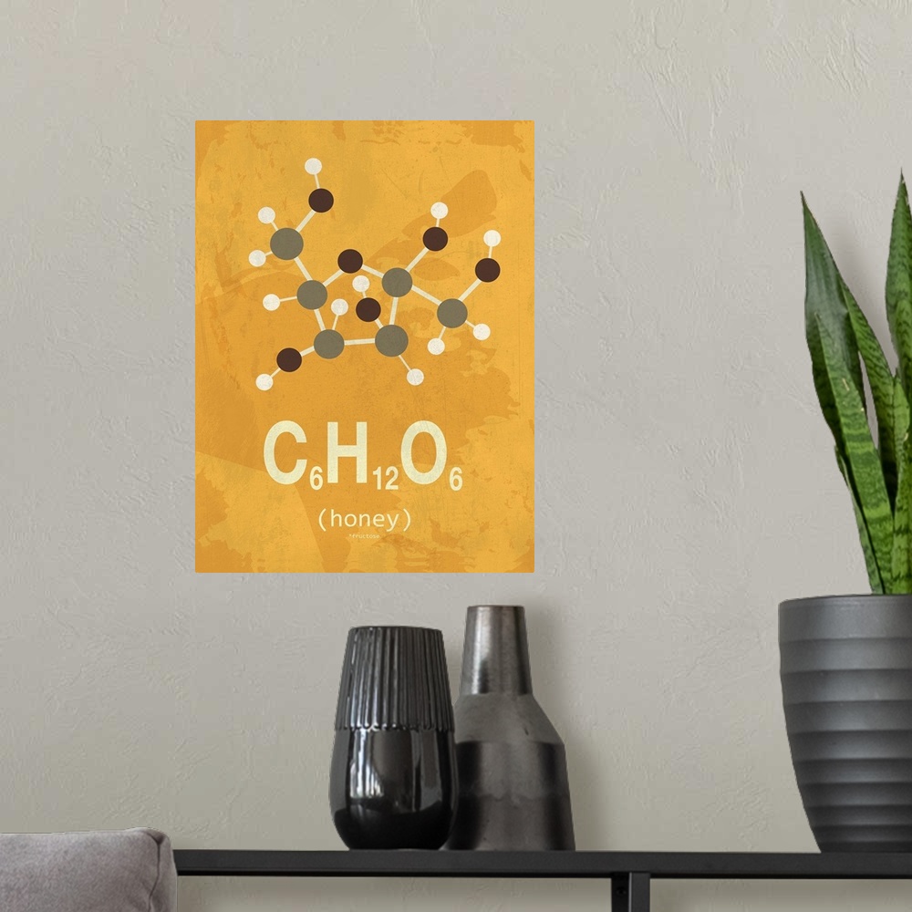 A modern room featuring Graphic illustration of the chemical formula for honey.