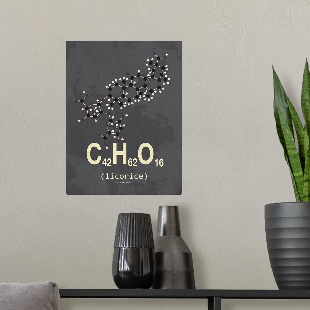 A modern room featuring Graphic illustration of the chemical formula for Licorice.