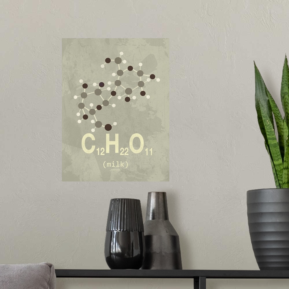 A modern room featuring Graphic illustration of the chemical formula for Milk.