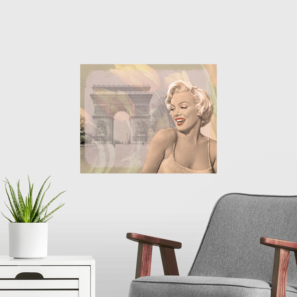 A modern room featuring Inspired by the movie, Seven Year Itch, Marilyn Monroe looks elegantly over her shoulder with the...