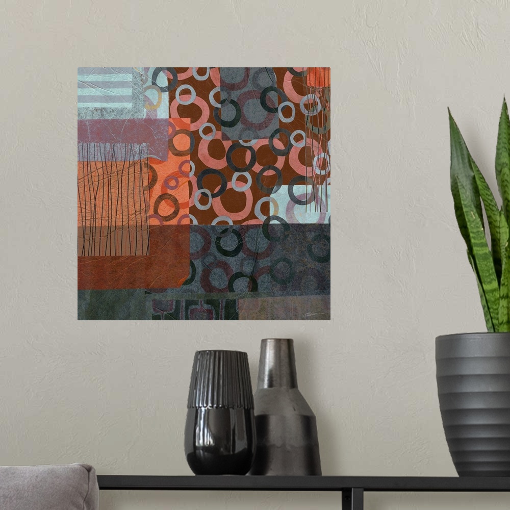 A modern room featuring A retro collage of circles