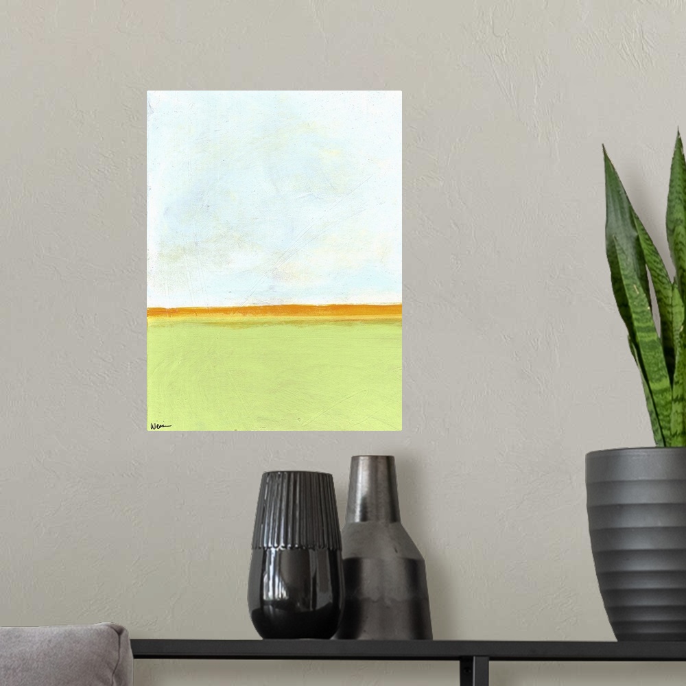 A modern room featuring An acrylic painting on paper now in a series of four pieces. Great for lodge looks or a quiet pla...