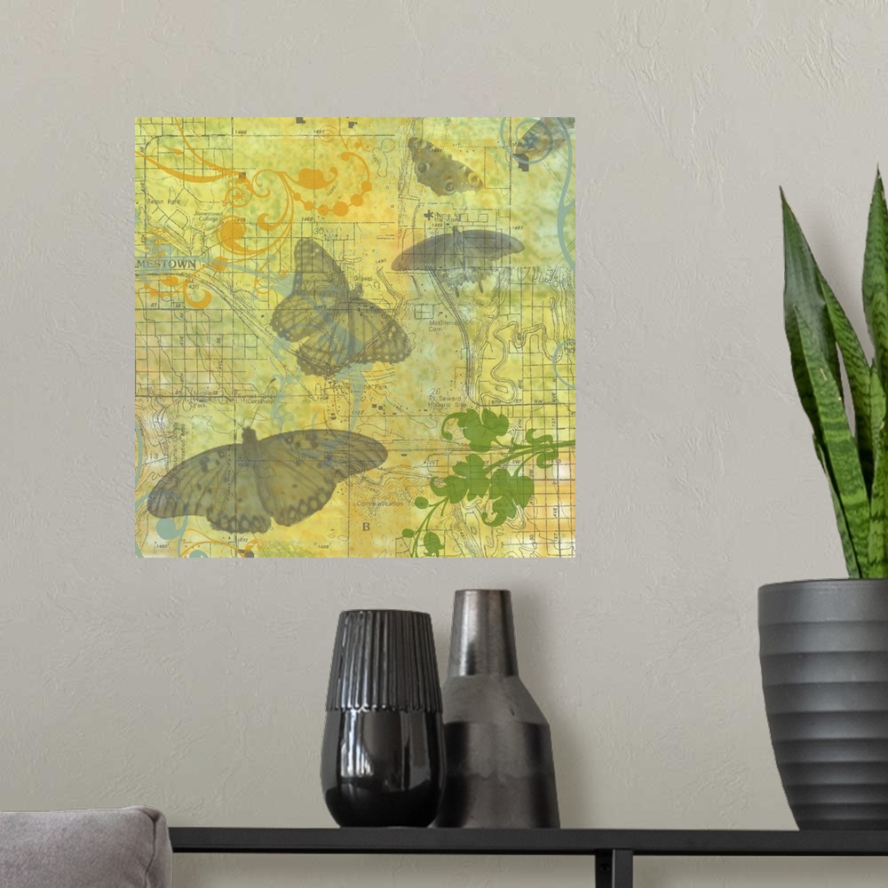 A modern room featuring This butterfly art print and print on demand canvas was created with original illustrations then ...