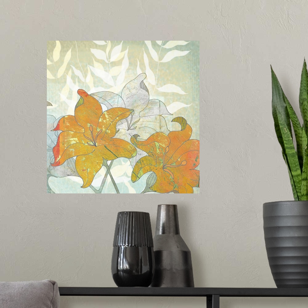 A modern room featuring This botanical art print and print on demand canvas was created with original illustrations then ...