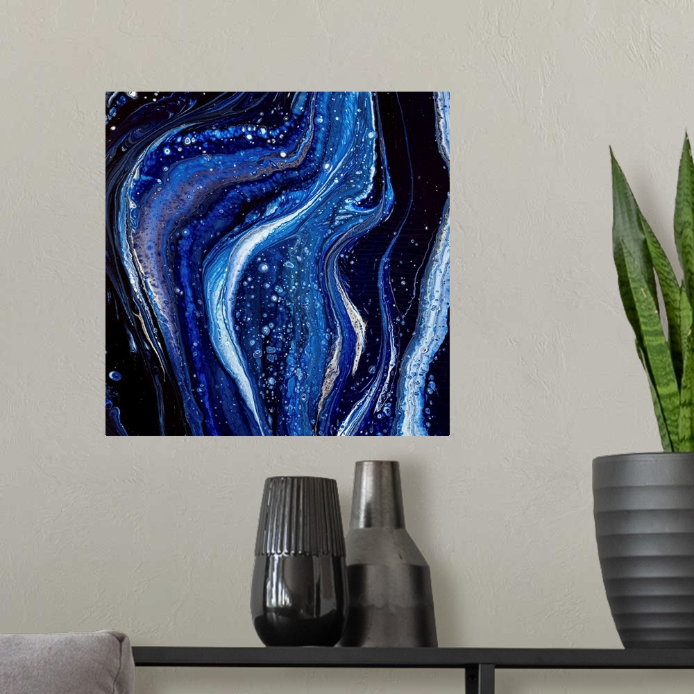 A modern room featuring Black And Blue Abstract 50
