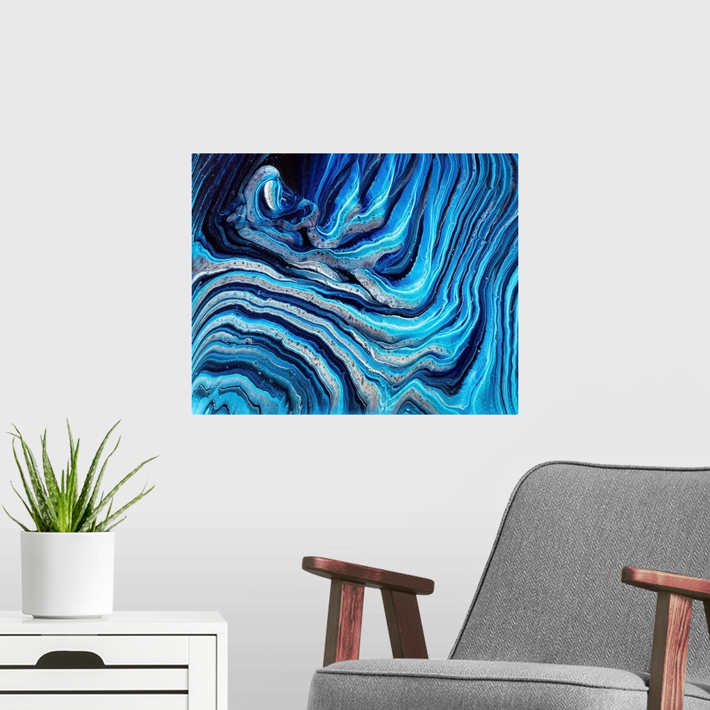 A modern room featuring Blue Abstract 56