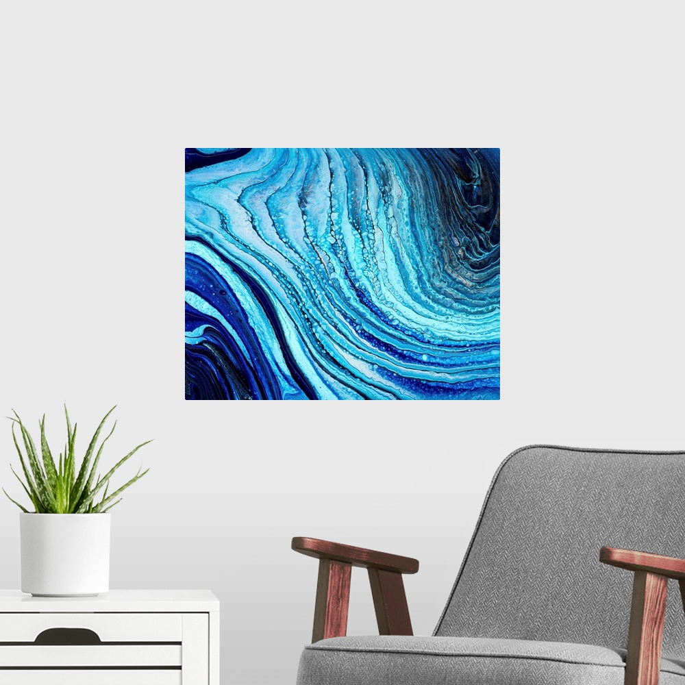 A modern room featuring Bright Blue Abstract 49