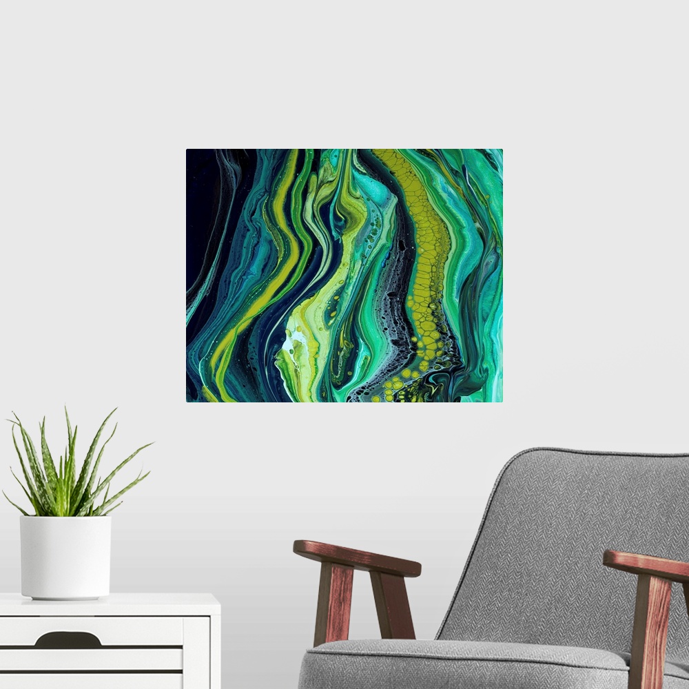 A modern room featuring Green And Blue Abstract 57