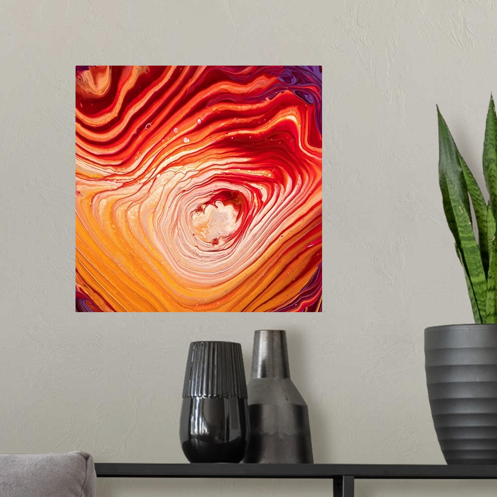 A modern room featuring Orange And Red Abstract 18