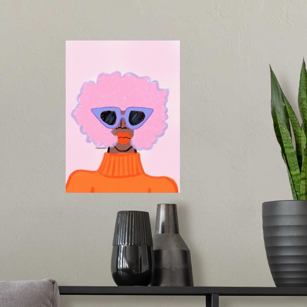 A modern room featuring Pink Afro
