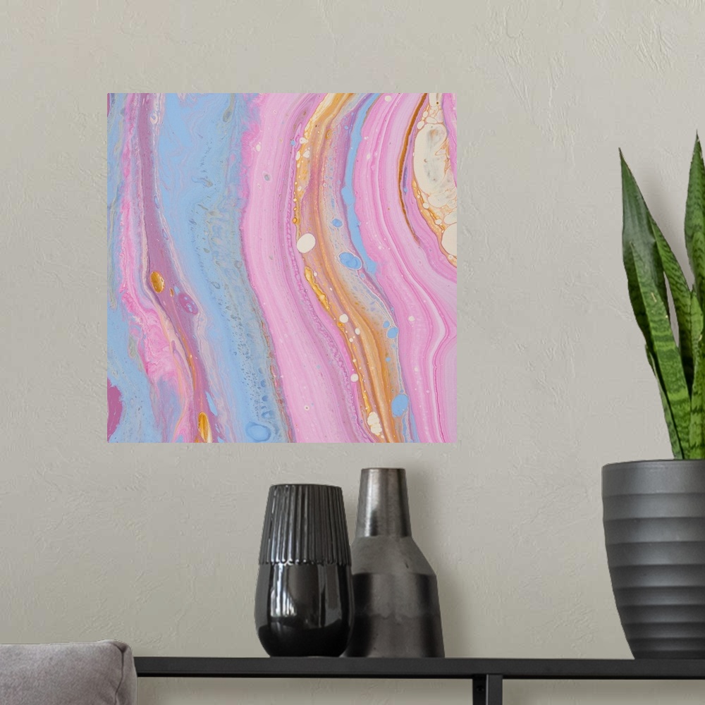 A modern room featuring Pink And Blue Abstract 43